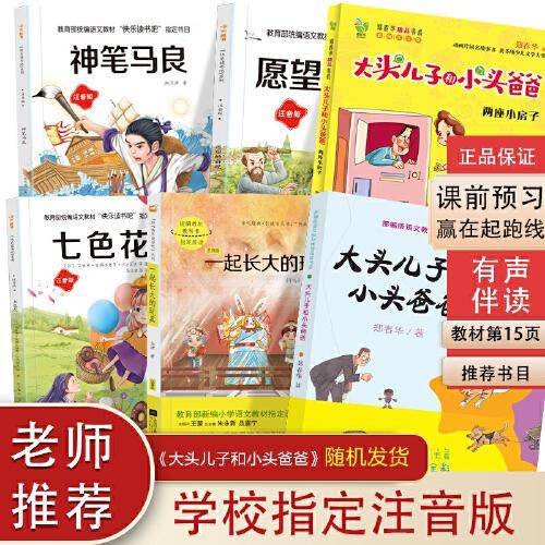 统编语文教科书必读书目 人教版快乐读书吧指定阅读二年级下册（七色花+神笔马良+愿望的实现+大头儿子和小头爸爸+一起长大的玩具）共5册