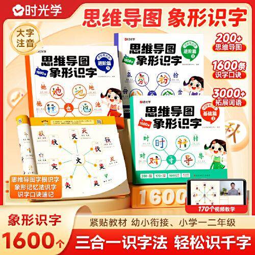 【时光学】思维导图象形识字基础篇 识字书幼儿认字识字1600字大王幼儿园儿童大班学前班宝宝早教启蒙教材全套幼小衔接书籍