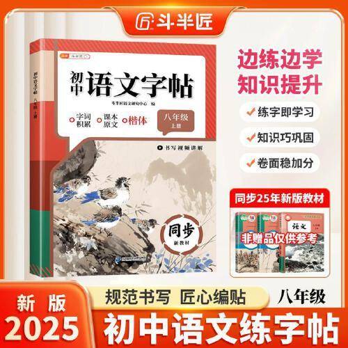 斗半匠语文同步练字帖八年级上册人教版初中生字帖成年人每日一练钢笔硬笔临摹书法描红练字本笔画笔顺练字帖